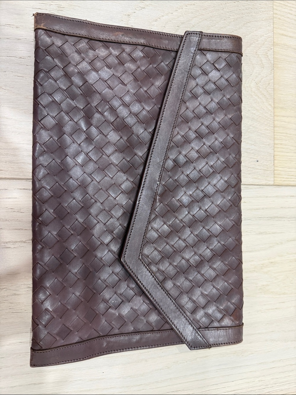 Vintage Woven Leather Clutch — Brown